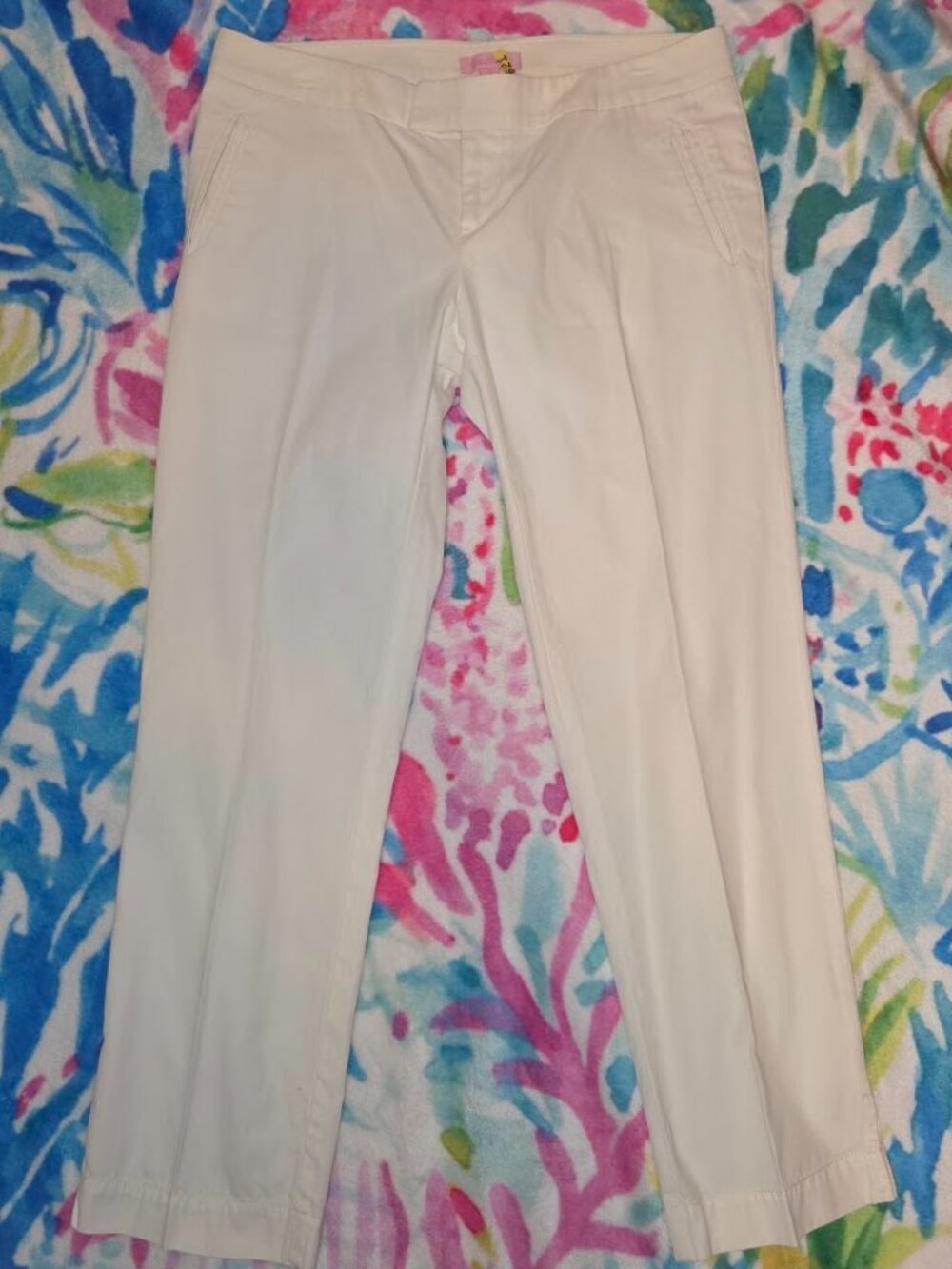 Lilly Pulitzer Size 6 White Cotton Cropped Pants Straight Leg